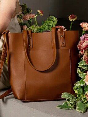 Henny +Lev Cognac Vegan Leather Structured Tote Bag